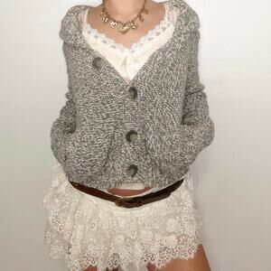 Gray y2k american eagle knit cardigan with pockets